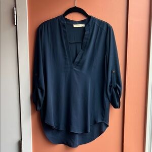 Lush Blue 3/4 Sleeve Mandarin Collar Blouse